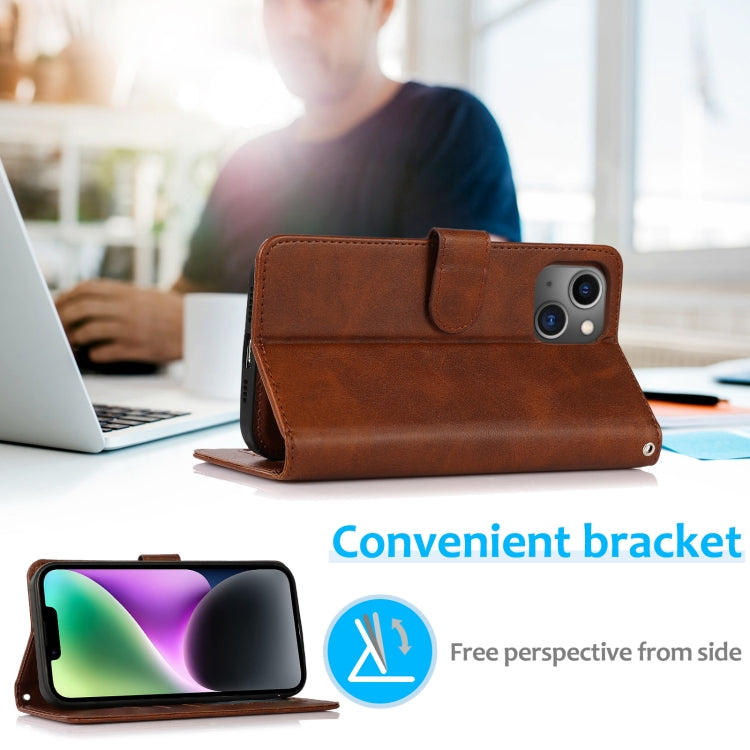 For iPhone 15 Calf Texture 2 in 1 Detachable Magnetic Back Cover Leather Case