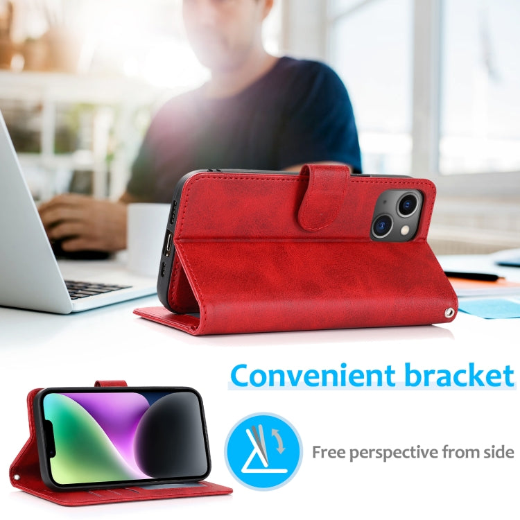 For iPhone 15 Calf Texture 2 in 1 Detachable Magnetic Back Cover Leather Case