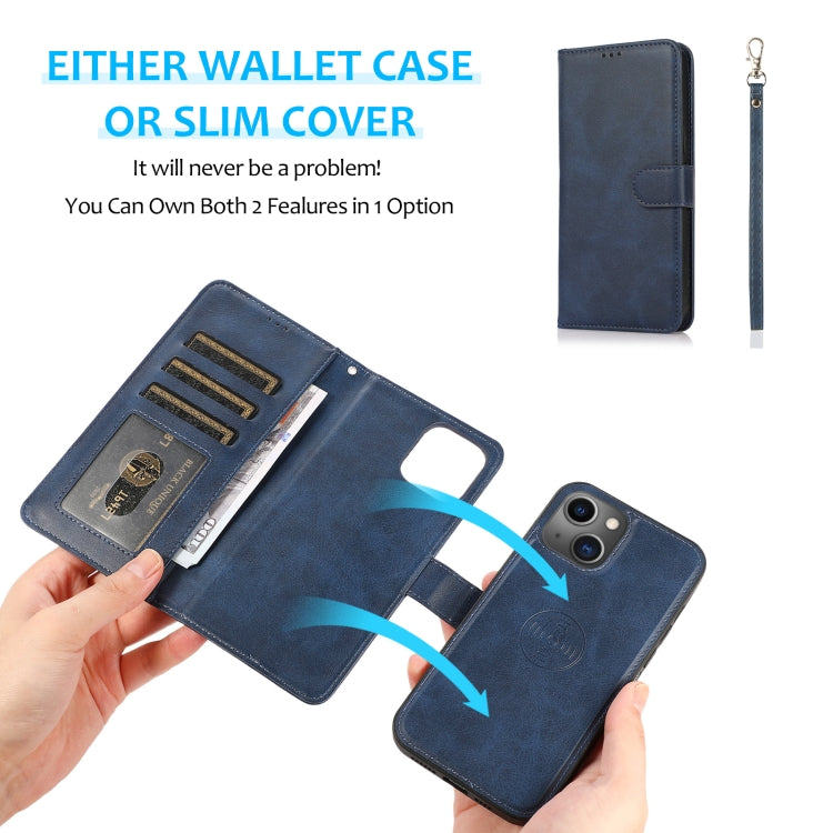 For iPhone 15 Calf Texture 2 in 1 Detachable Magnetic Back Cover Leather Case