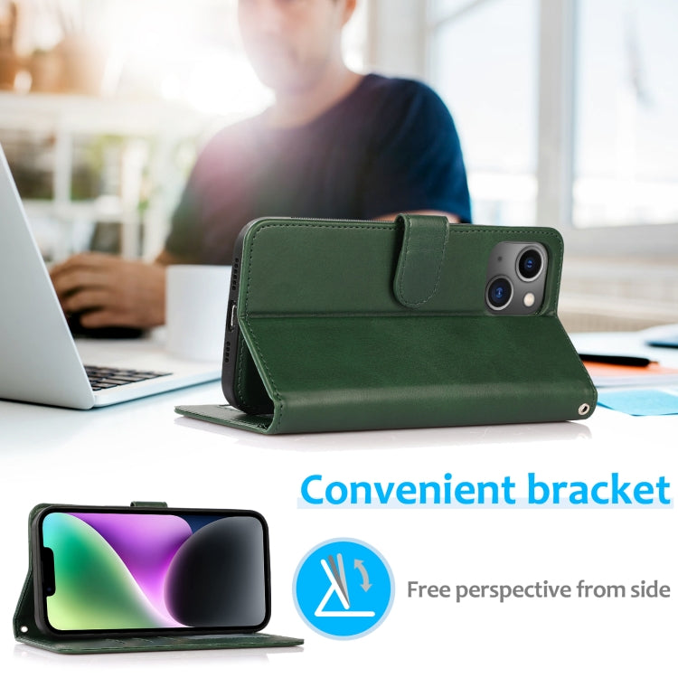 For iPhone 15 Calf Texture 2 in 1 Detachable Magnetic Back Cover Leather Case