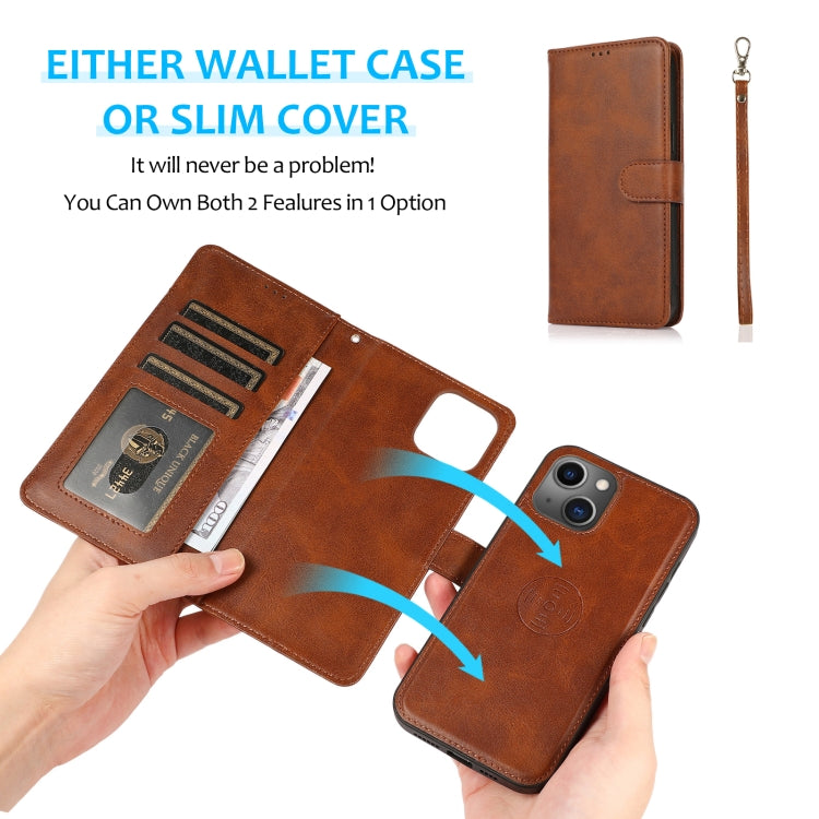 For iPhone 15 Plus Calf Texture 2 in 1 Detachable Magnetic Back Cover Leather Case