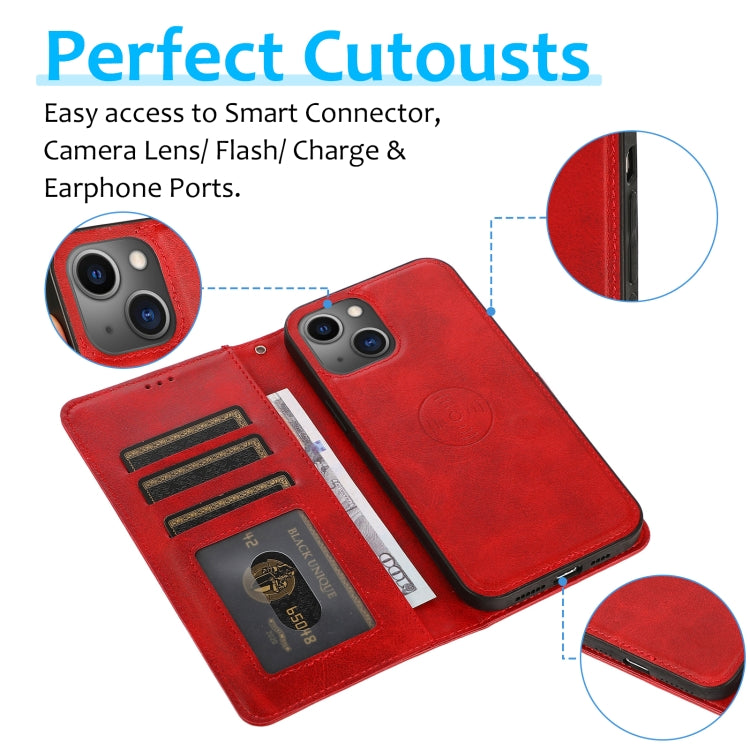 For iPhone 15 Plus Calf Texture 2 in 1 Detachable Magnetic Back Cover Leather Case