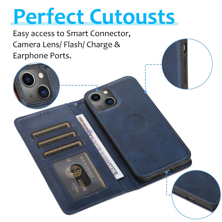 For iPhone 15 Plus Calf Texture 2 in 1 Detachable Magnetic Back Cover Leather Case