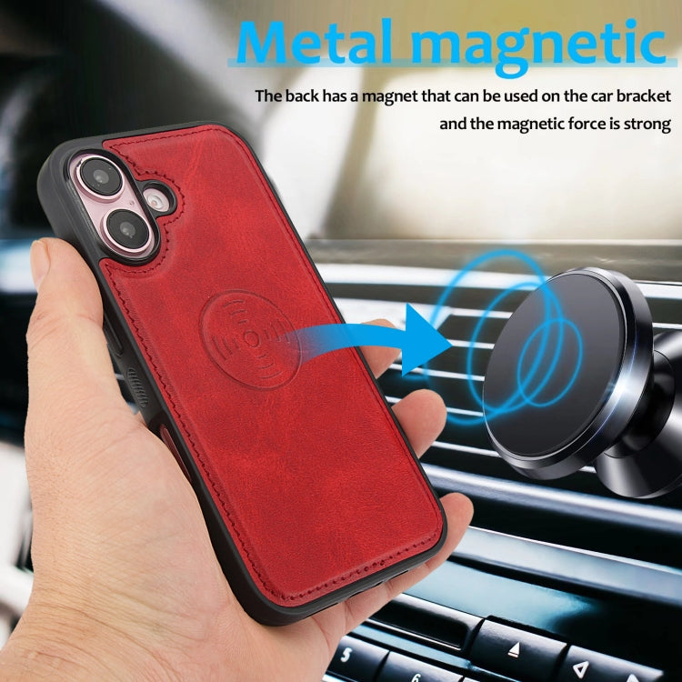 For iPhone 16 Calf Texture 2 in 1 Detachable Magnetic Back Cover Leather Case