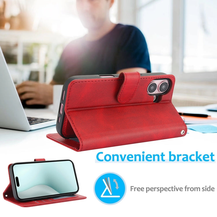 For iPhone 16 Calf Texture 2 in 1 Detachable Magnetic Back Cover Leather Case