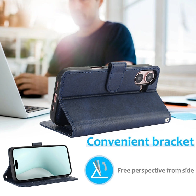 For iPhone 16 Calf Texture 2 in 1 Detachable Magnetic Back Cover Leather Case