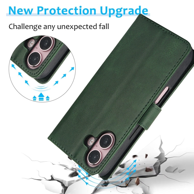 For iPhone 16 Calf Texture 2 in 1 Detachable Magnetic Back Cover Leather Case