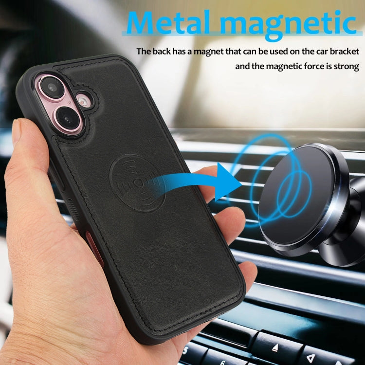For iPhone 16 Plus Calf Texture 2 in 1 Detachable Magnetic Back Cover Leather Case