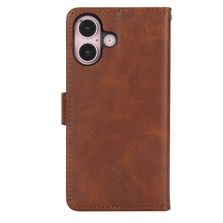 For iPhone 16 Plus Calf Texture 2 in 1 Detachable Magnetic Back Cover Leather Case