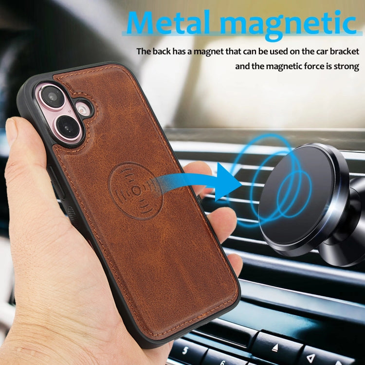 For iPhone 16 Plus Calf Texture 2 in 1 Detachable Magnetic Back Cover Leather Case