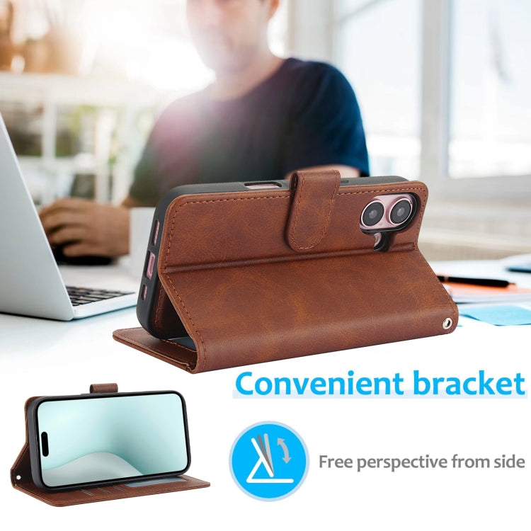 For iPhone 16 Plus Calf Texture 2 in 1 Detachable Magnetic Back Cover Leather Case