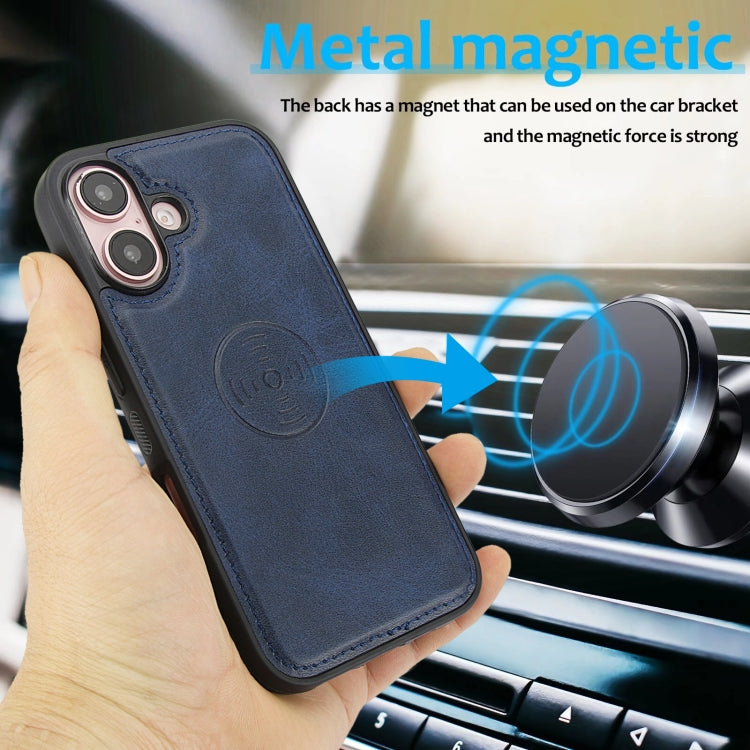For iPhone 16 Plus Calf Texture 2 in 1 Detachable Magnetic Back Cover Leather Case