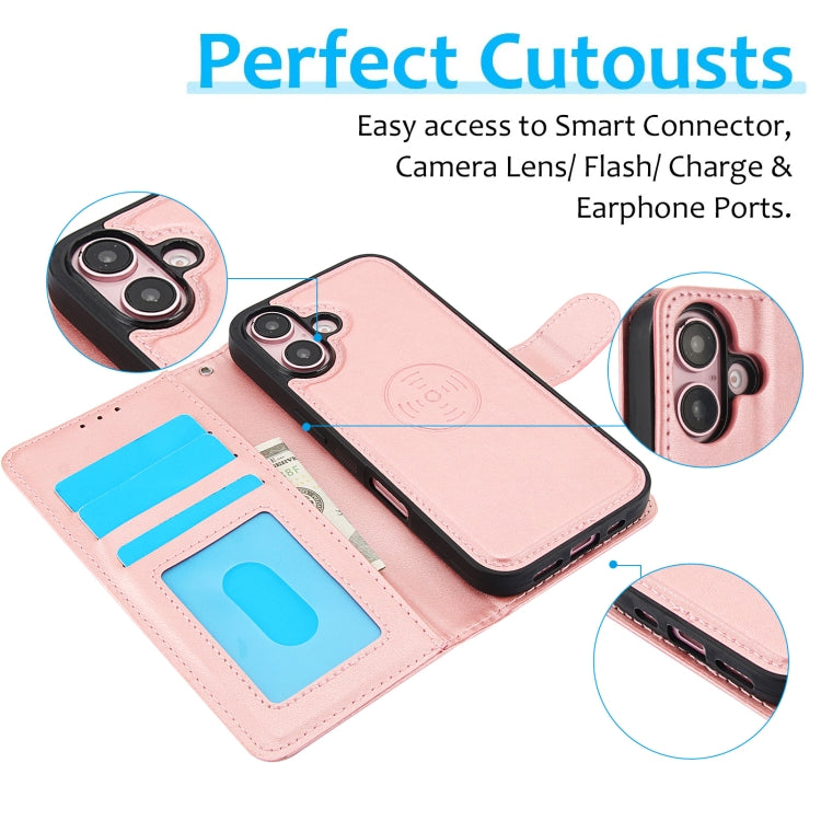 For iPhone 16 Plus Calf Texture 2 in 1 Detachable Magnetic Back Cover Leather Case