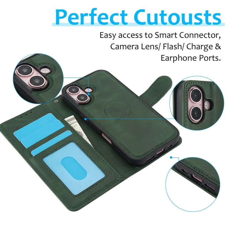 For iPhone 16 Plus Calf Texture 2 in 1 Detachable Magnetic Back Cover Leather Case