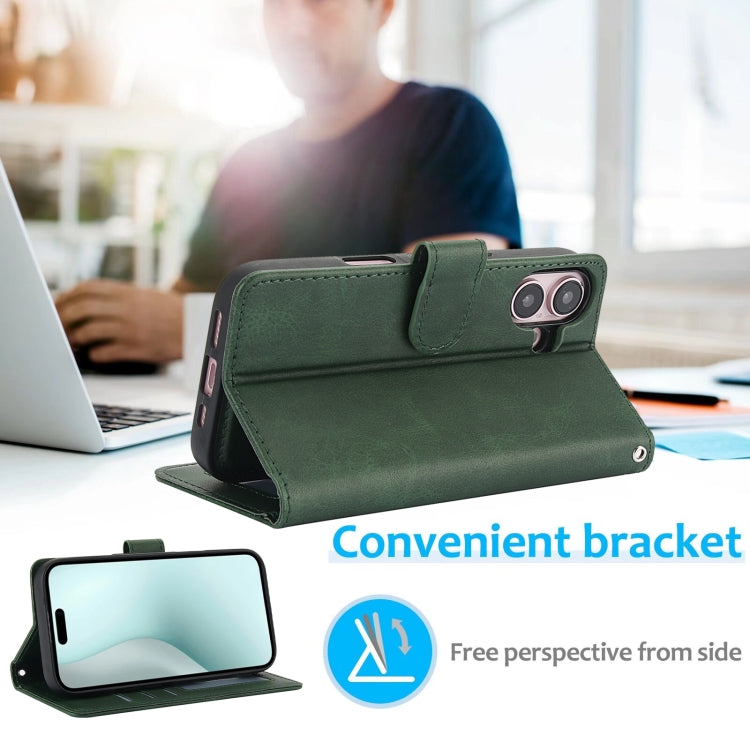 For iPhone 16 Plus Calf Texture 2 in 1 Detachable Magnetic Back Cover Leather Case