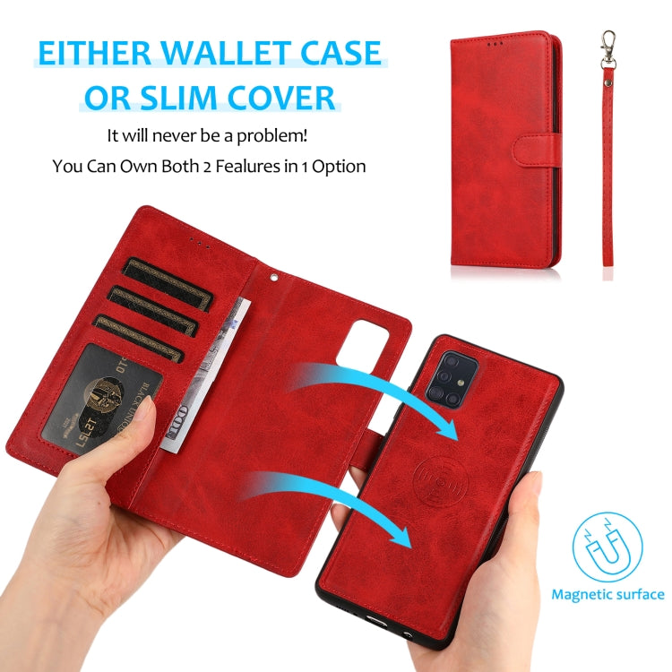 For Samsung Galaxy A51 4G Calf Texture 2 in 1 Detachable Magnetic Back Cover Leather Case