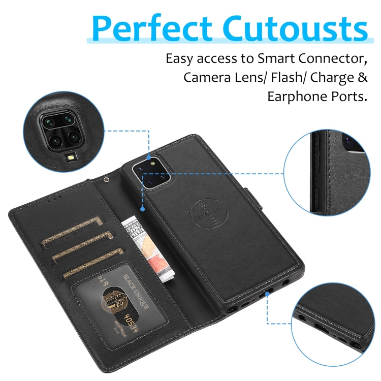 For Samsung Galaxy A81 Calf Texture 2 in 1 Detachable Magnetic Back Cover Leather Case