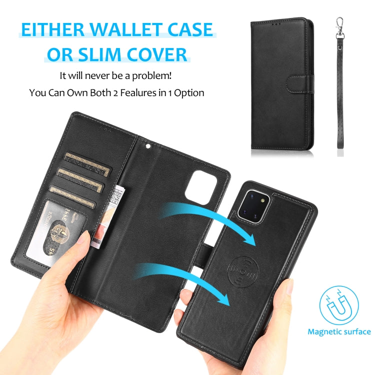 For Samsung Galaxy A81 Calf Texture 2 in 1 Detachable Magnetic Back Cover Leather Case