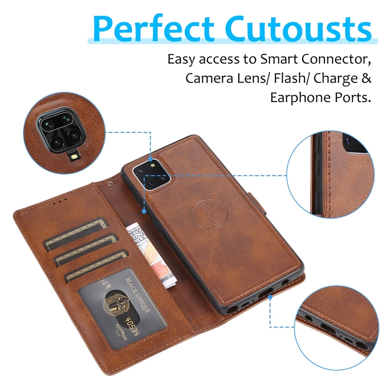 For Samsung Galaxy A81 Calf Texture 2 in 1 Detachable Magnetic Back Cover Leather Case