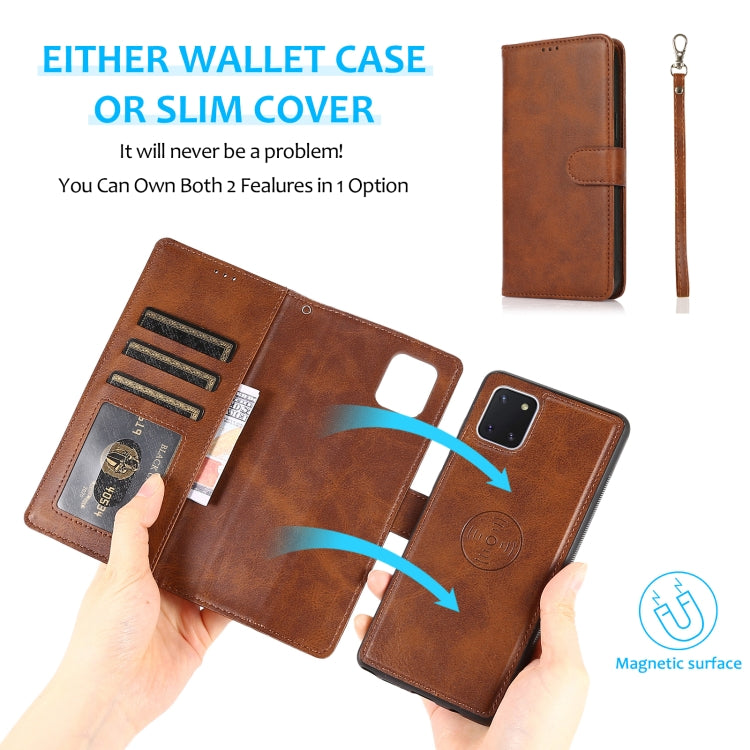 For Samsung Galaxy A81 Calf Texture 2 in 1 Detachable Magnetic Back Cover Leather Case