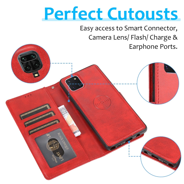 For Samsung Galaxy A81 Calf Texture 2 in 1 Detachable Magnetic Back Cover Leather Case