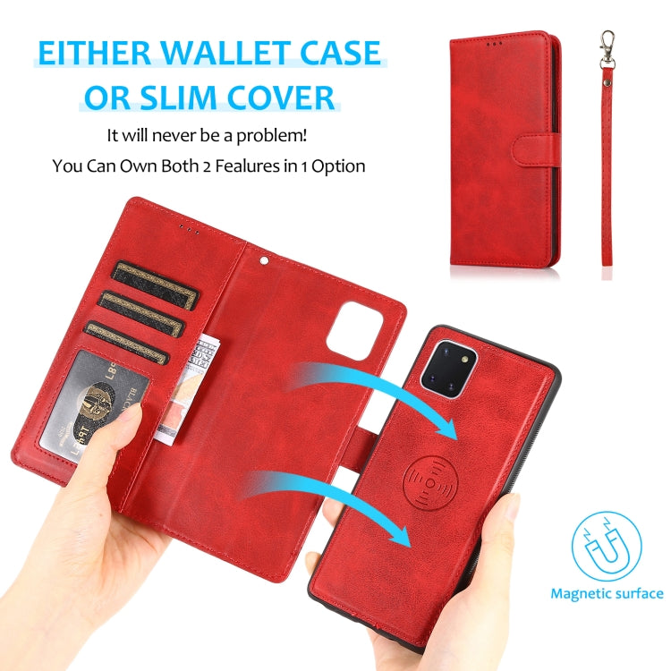 For Samsung Galaxy A81 Calf Texture 2 in 1 Detachable Magnetic Back Cover Leather Case