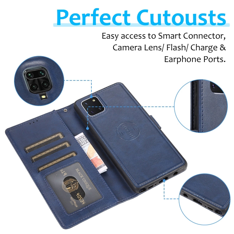 For Samsung Galaxy A81 Calf Texture 2 in 1 Detachable Magnetic Back Cover Leather Case