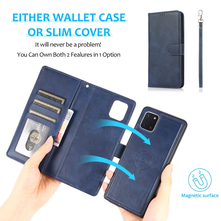 For Samsung Galaxy A81 Calf Texture 2 in 1 Detachable Magnetic Back Cover Leather Case