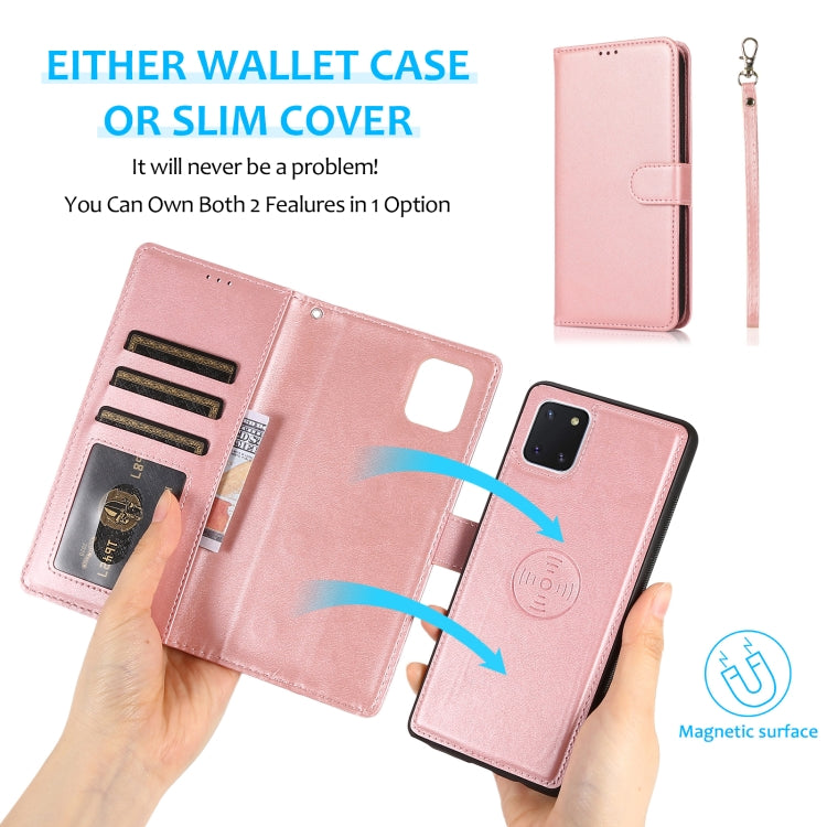 For Samsung Galaxy A81 Calf Texture 2 in 1 Detachable Magnetic Back Cover Leather Case