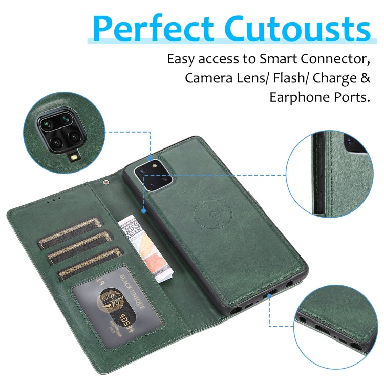 For Samsung Galaxy A81 Calf Texture 2 in 1 Detachable Magnetic Back Cover Leather Case