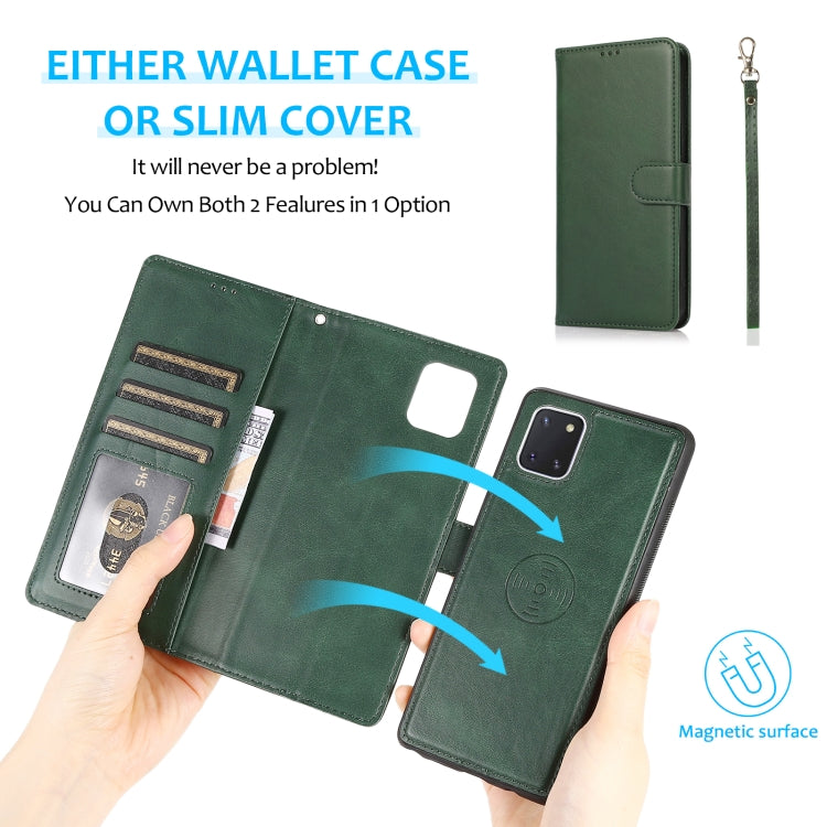 For Samsung Galaxy A81 Calf Texture 2 in 1 Detachable Magnetic Back Cover Leather Case