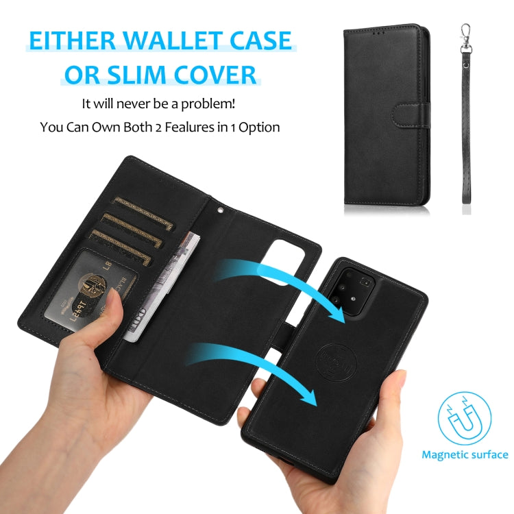 For Samsung Galaxy A91 Calf Texture 2 in 1 Detachable Magnetic Back Cover Leather Case