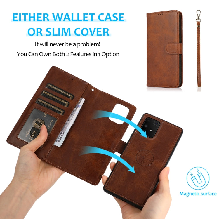 For Samsung Galaxy A91 Calf Texture 2 in 1 Detachable Magnetic Back Cover Leather Case