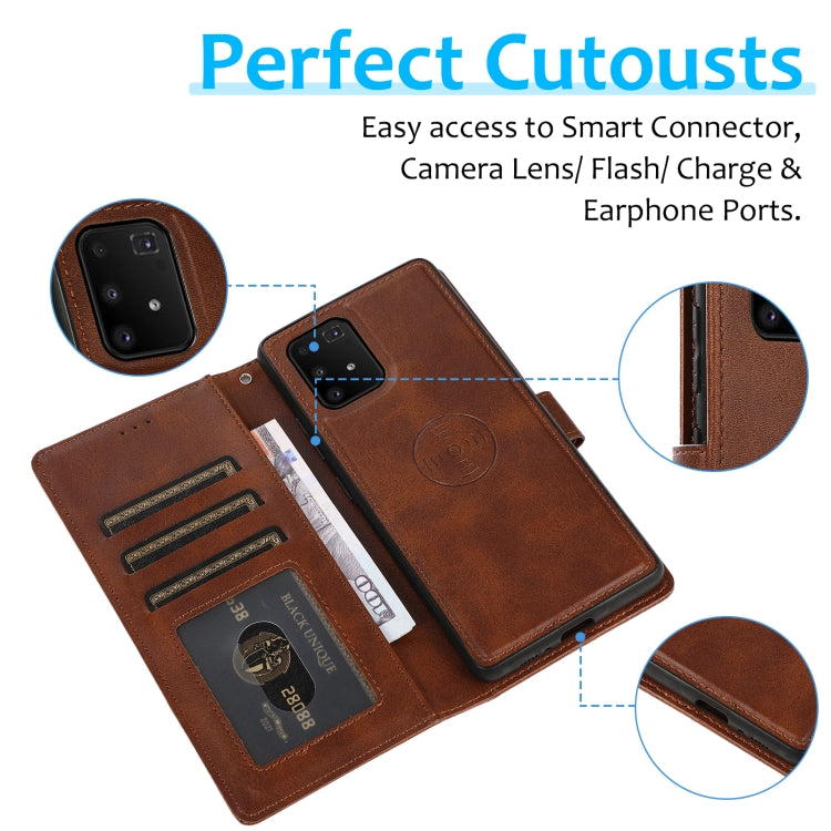 For Samsung Galaxy A91 Calf Texture 2 in 1 Detachable Magnetic Back Cover Leather Case