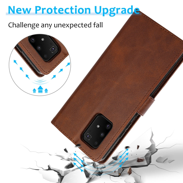 For Samsung Galaxy A91 Calf Texture 2 in 1 Detachable Magnetic Back Cover Leather Case