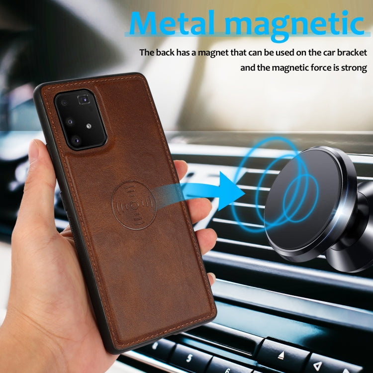 For Samsung Galaxy A91 Calf Texture 2 in 1 Detachable Magnetic Back Cover Leather Case