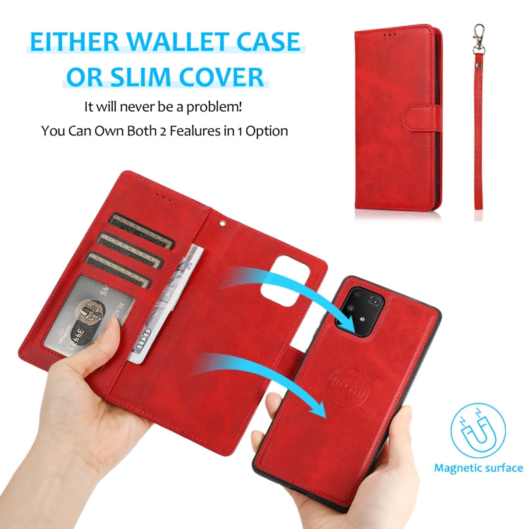For Samsung Galaxy A91 Calf Texture 2 in 1 Detachable Magnetic Back Cover Leather Case