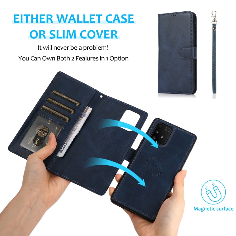 For Samsung Galaxy A91 Calf Texture 2 in 1 Detachable Magnetic Back Cover Leather Case