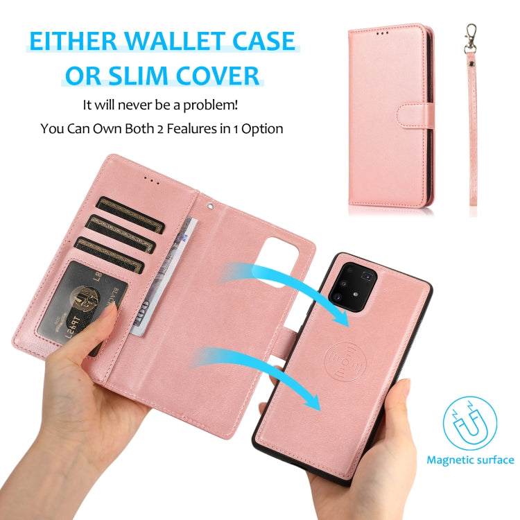 For Samsung Galaxy A91 Calf Texture 2 in 1 Detachable Magnetic Back Cover Leather Case