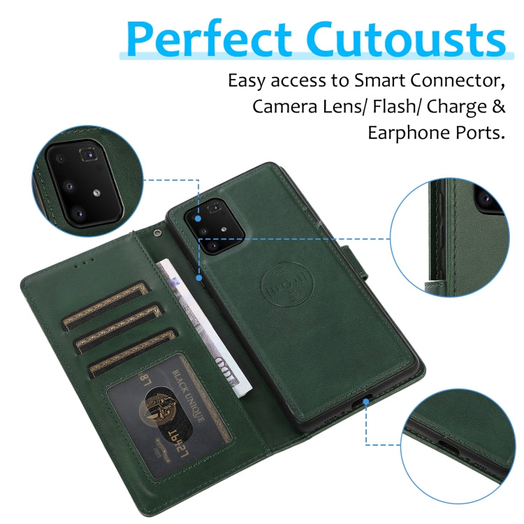 For Samsung Galaxy A91 Calf Texture 2 in 1 Detachable Magnetic Back Cover Leather Case