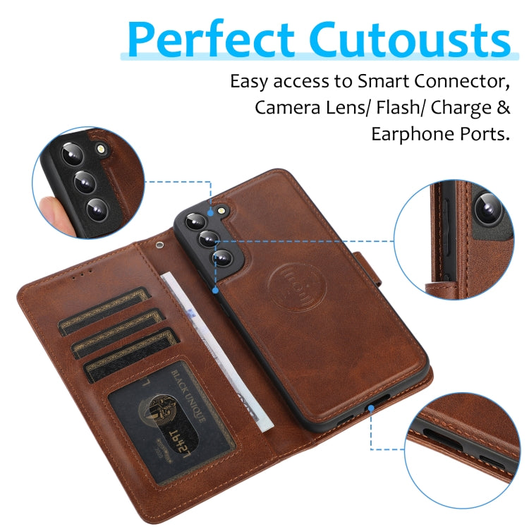 For Samsung Galaxy S22+ 5G Calf Texture 2 in 1 Detachable Magnetic Back Cover Leather Case