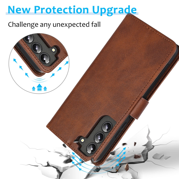 For Samsung Galaxy S22+ 5G Calf Texture 2 in 1 Detachable Magnetic Back Cover Leather Case
