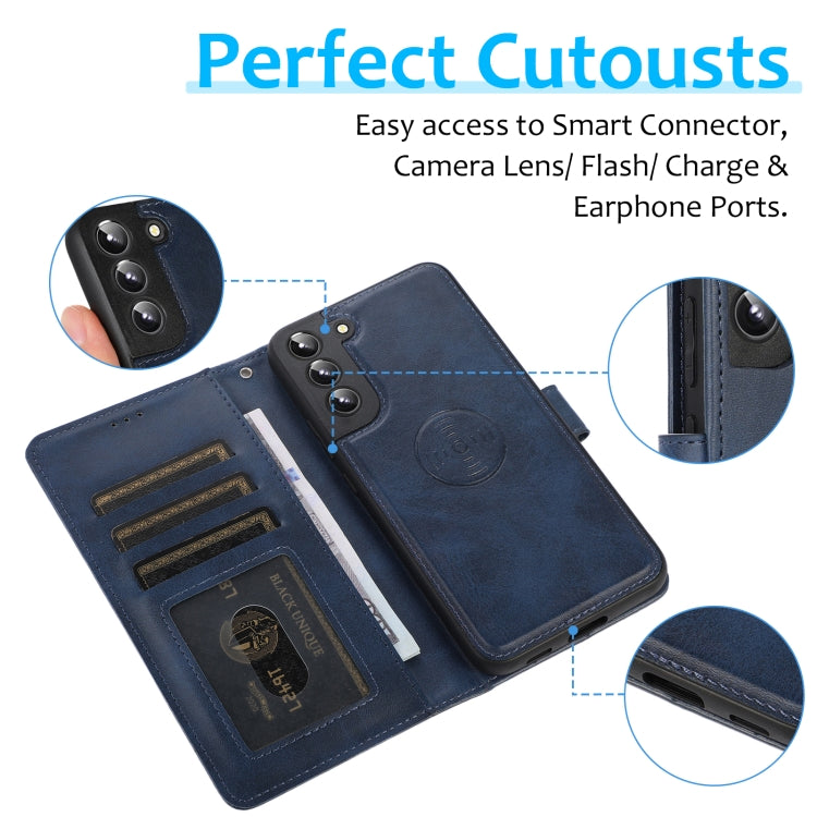 For Samsung Galaxy S22+ 5G Calf Texture 2 in 1 Detachable Magnetic Back Cover Leather Case