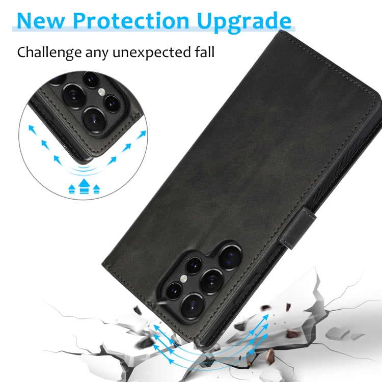 For Samsung Galaxy S22 Ultra 5G Calf Texture 2 in 1 Detachable Magnetic Back Cover Leather Case