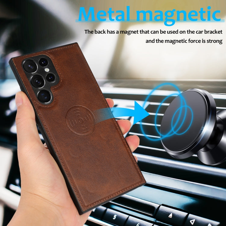 For Samsung Galaxy S22 Ultra 5G Calf Texture 2 in 1 Detachable Magnetic Back Cover Leather Case