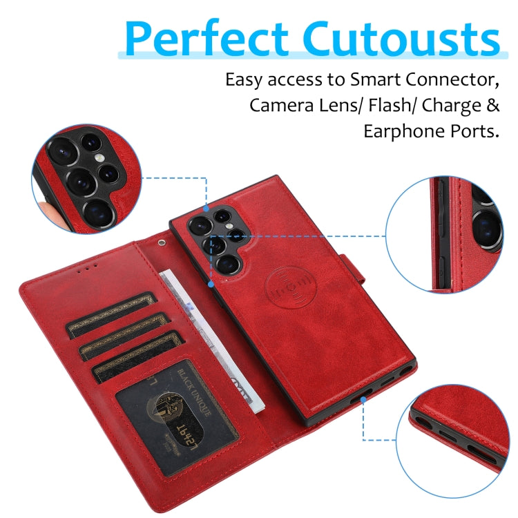 For Samsung Galaxy S22 Ultra 5G Calf Texture 2 in 1 Detachable Magnetic Back Cover Leather Case