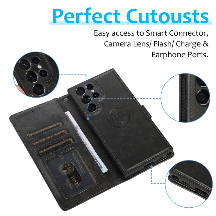 For Samsung Galaxy S23 Ultra 5G Calf Texture 2 in 1 Detachable Magnetic Back Cover Leather Case