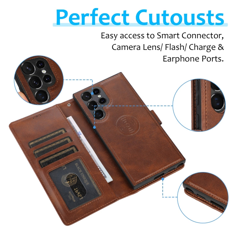 For Samsung Galaxy S23 Ultra 5G Calf Texture 2 in 1 Detachable Magnetic Back Cover Leather Case