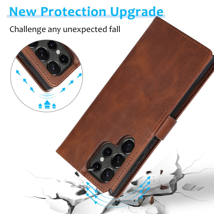 For Samsung Galaxy S23 Ultra 5G Calf Texture 2 in 1 Detachable Magnetic Back Cover Leather Case
