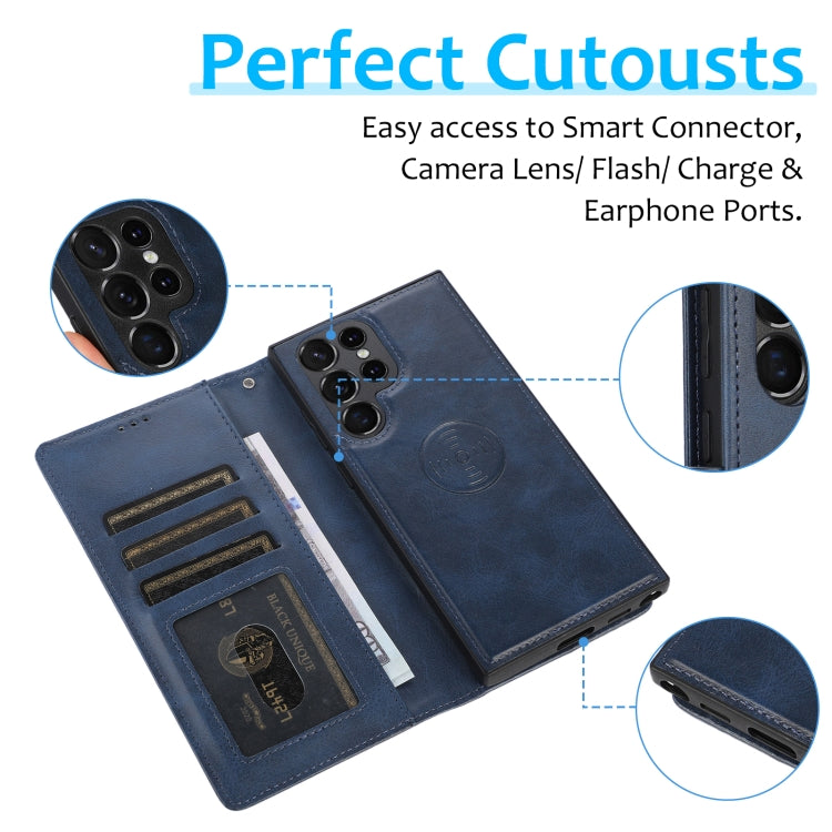 For Samsung Galaxy S23 Ultra 5G Calf Texture 2 in 1 Detachable Magnetic Back Cover Leather Case